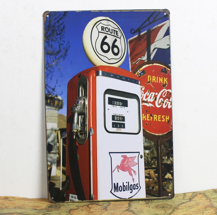 route 66 gas station wall stickers decor iron retro tin metal