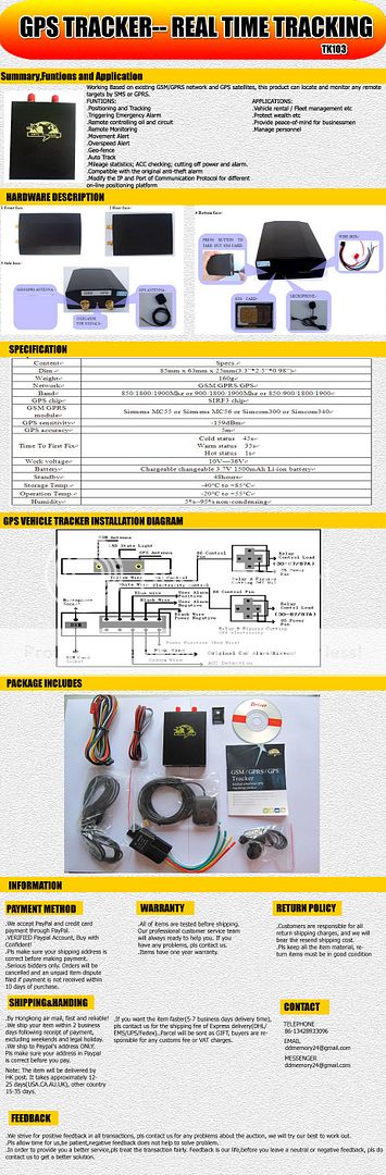 Realtime GPS Car Tracking System Tracker Device TK103  